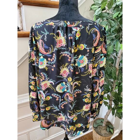 Loft Women's Black Floral 100% Polyester Round Neck Long Sleeve Blouse Size M - Picture 7 of 10